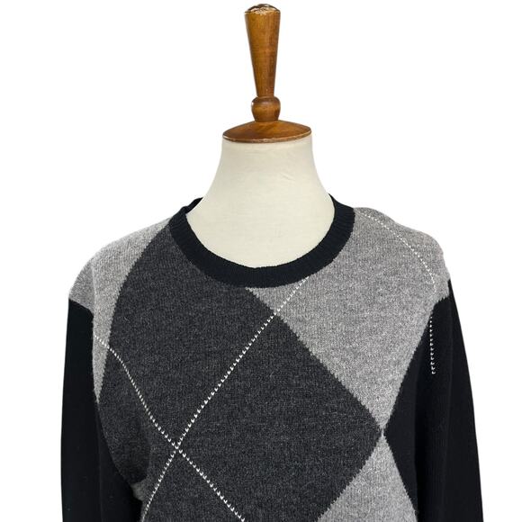 Express 100% Lambswool Checkered Panel Men's Sweater Size Large - Picture 2 of 7